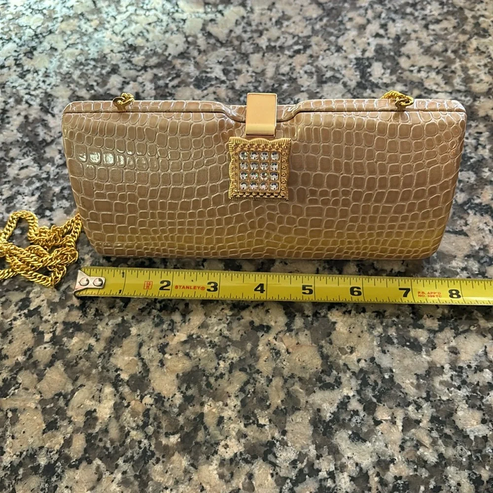 Hard shell Evening Bag Gold Alligator pattern rhizome clasp